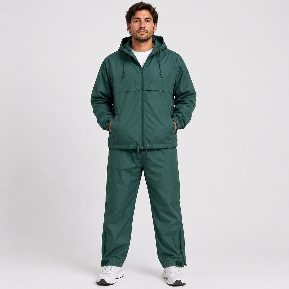 VTG Bastion Golf Charles Bastion Green Rain Suit Jacket Pants Hooded Mens Large